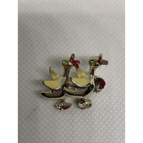 VTG Gold Tone Green Rhinestone Enameled Ducks Scatter Pin Brooch - Picture 3 of 12